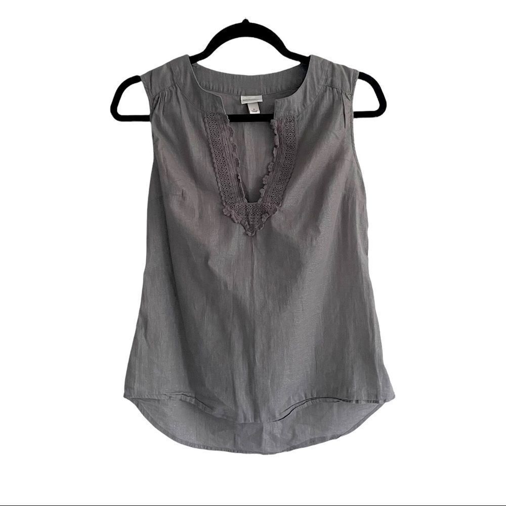 MERONA Cotton Sleeveless Blouse Tank Top Embroidery Metallic Shimmery Tan S